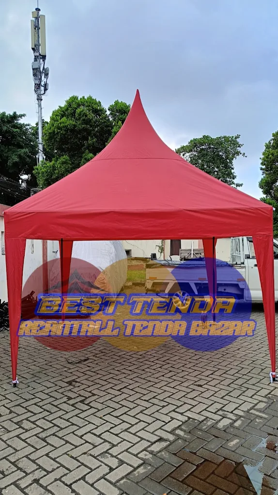 Sewa Tenda Semi Kerucut Merah 3x3 dengan Sidewall — BEST TENDA